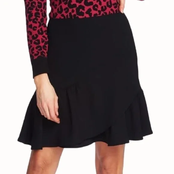 NWT CeCe Black Asymmetric Ruffle Skirt Size 4 - Picture 1 of 3